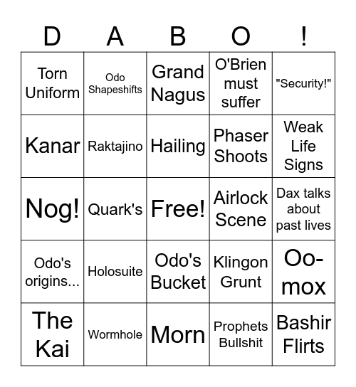 DS9: The Bingo Card Bingo Card