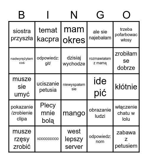 Dominika Bingo Card