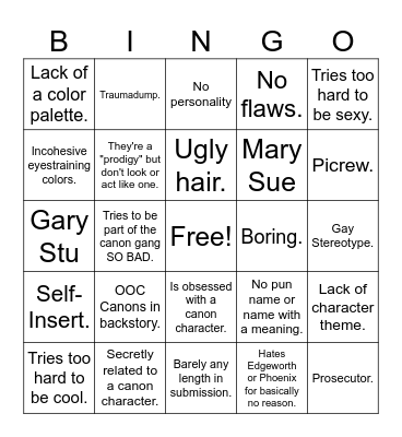 Bad AA OC Bingo Card