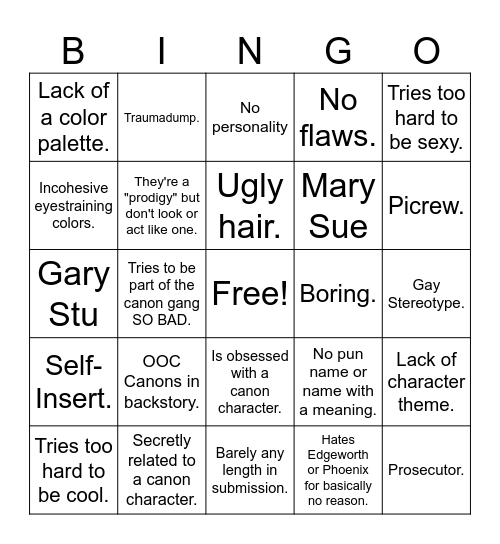 Bad AA OC Bingo Card