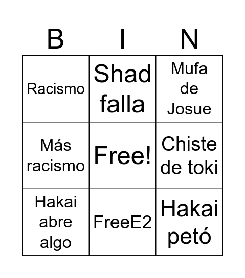 Triple V Bingo Card