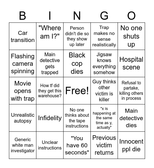 Saw Bingo Card