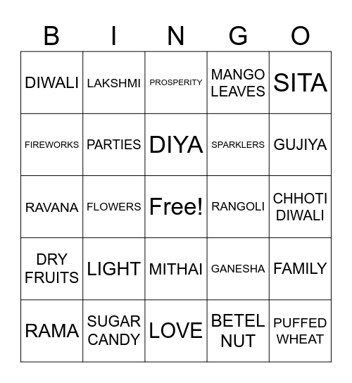 Diwali Bingo! Bingo Card