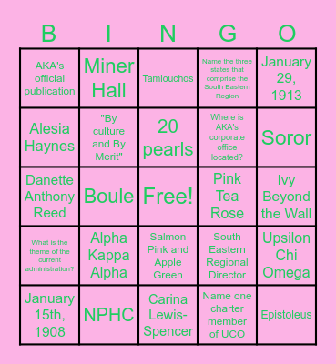 AKA Sisterly Relations BINGO Card