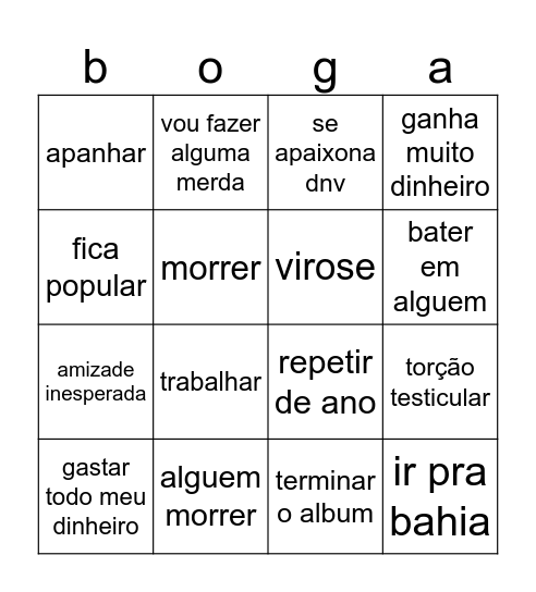 bingo fim de ano Bingo Card