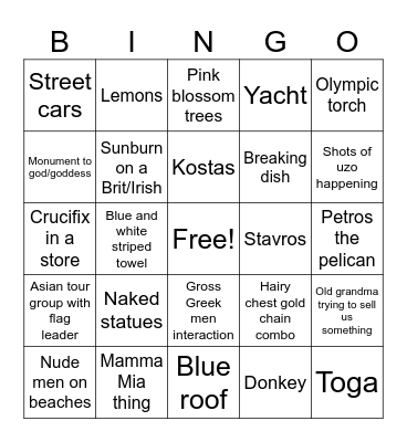 Greece Bingo Card