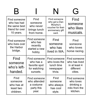 Find someone who... Bingo Card