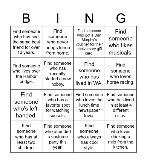 Find someone who... Bingo Card
