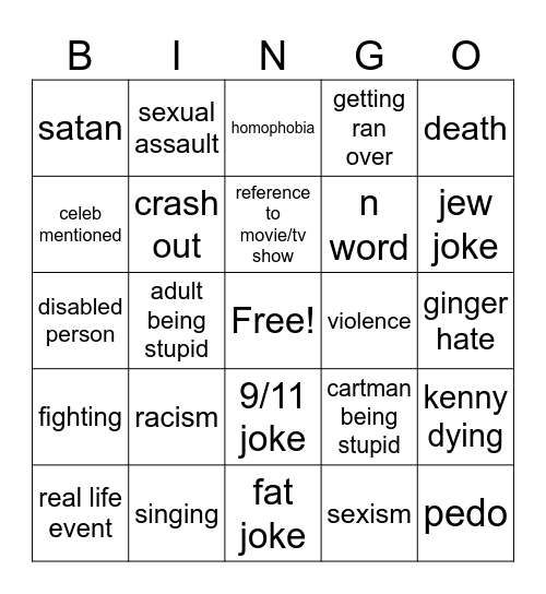 South Park Bingo Card