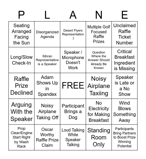 Airplane Meeting Bingo Card