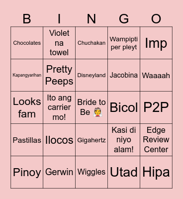 Bridal Bingo Fun Card Bingo Card