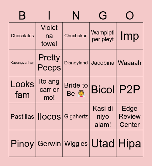 Bridal Bingo Fun Card Bingo Card