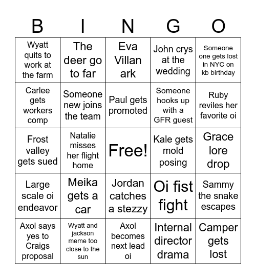 Season 3 bingo Card