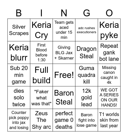 Worlds 2024 Bingo Card