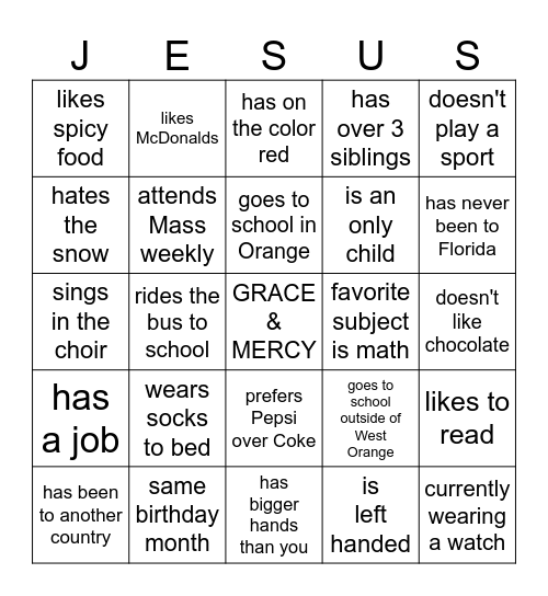 Confirmation Meet and Greet Bingo Card