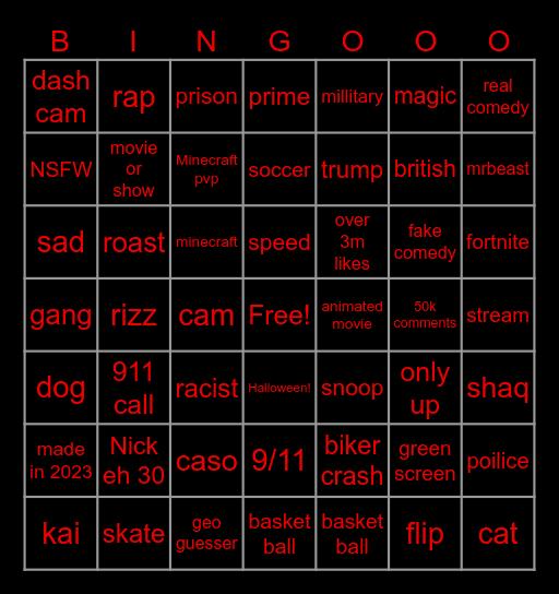 YouTube shorts bingo :) Bingo Card