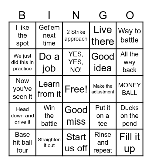 Baseball Words of Wisdom Bingo Card