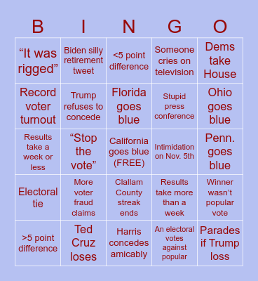 My 2024 Election Season Bingo Card