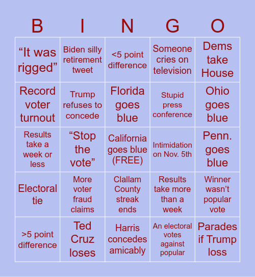 My 2024 Election Season Bingo Card