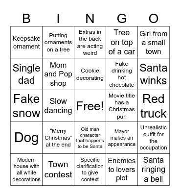 Hallmark Christmas Movie Bingo Card