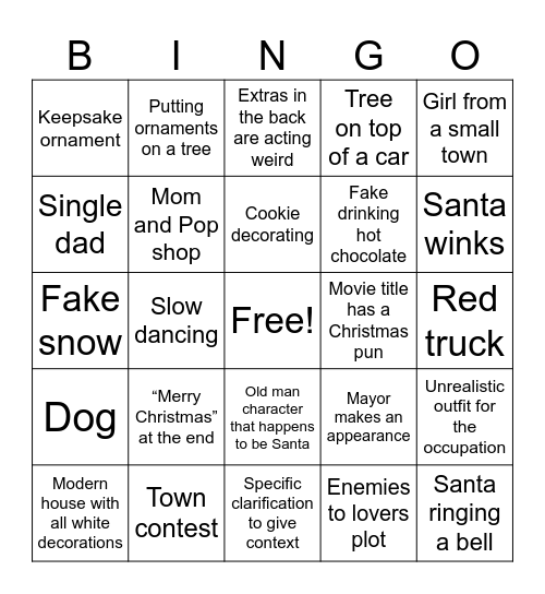 Hallmark Christmas Movie Bingo Card