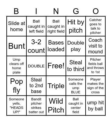 Bandit Baseball Bingo Card