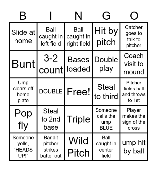 Bandit Baseball Bingo Card