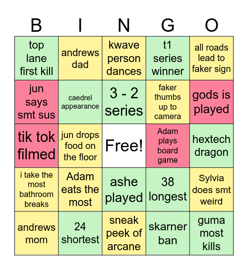 i don't watch league pro play Bingo Card