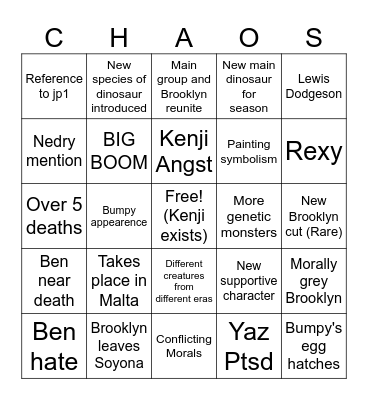 Chaos Theory Bingo Card