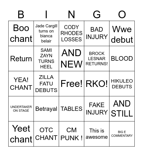 Junior’s Bingo Card