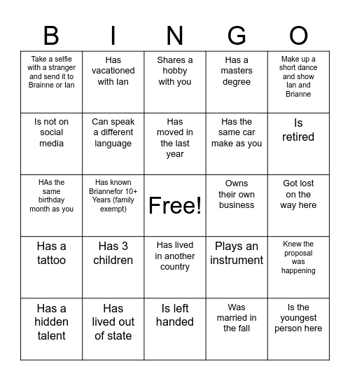 You can only use the same name once! Bingo Card