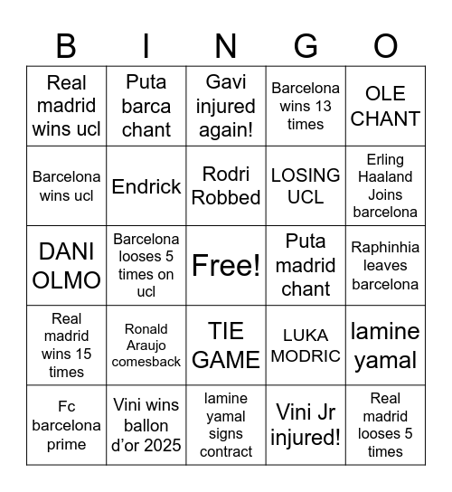 SOCCER BINGO! Bingo Card