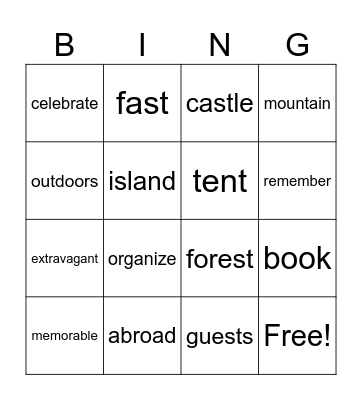 Party planner Bingo Card
