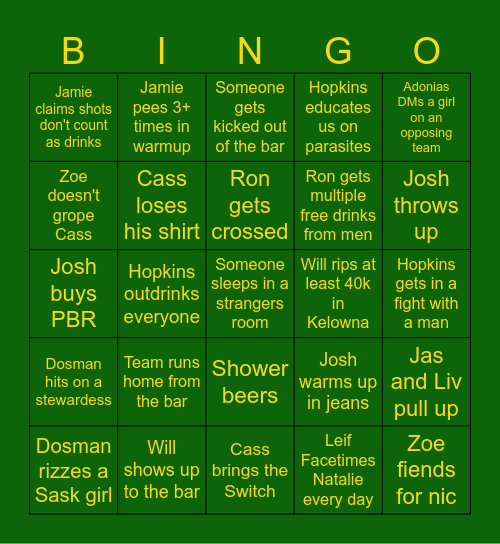 USports Bingo 2024 Bingo Card