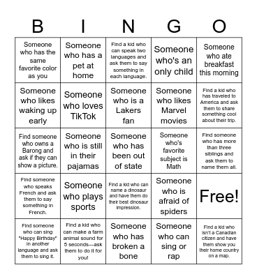 Human Bingo Card