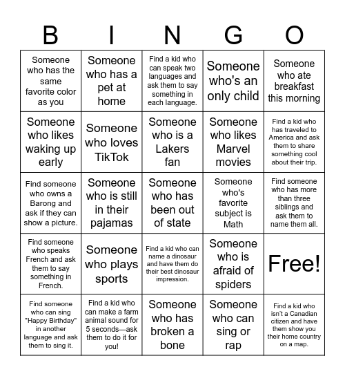 Human Bingo Card