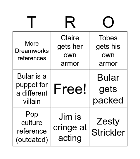 Trollhunters bingo card Bingo Card