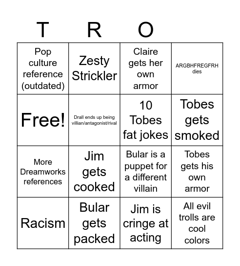 Trollhunters bingo card Bingo Card