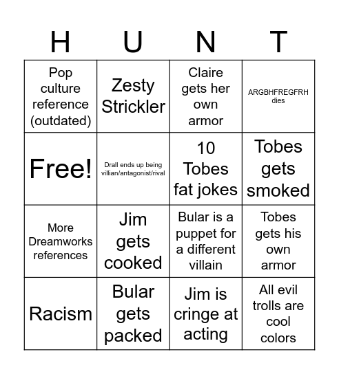 Trollhunters bingo card Bingo Card