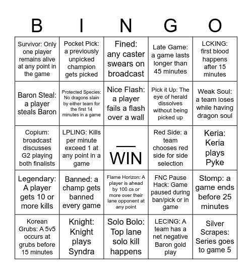 WORLDS FINALS BINGO Card