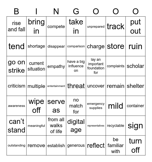 第八周 Bingo Card