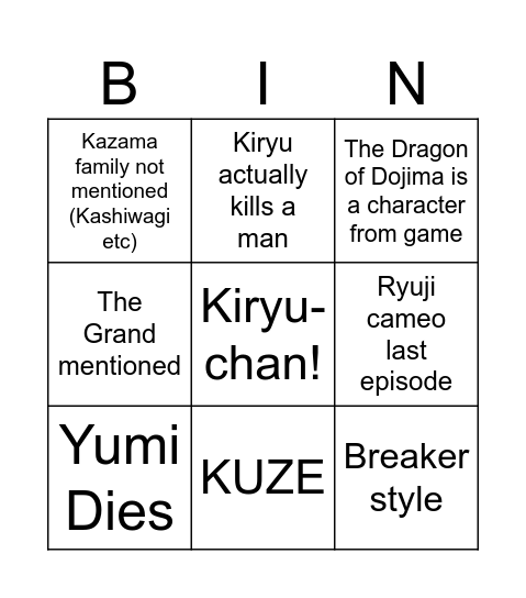 LAD:Yakuza bingo Card