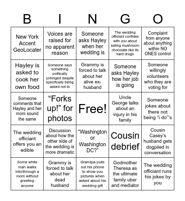Sowards/Diethelm Wedding Bingo Card