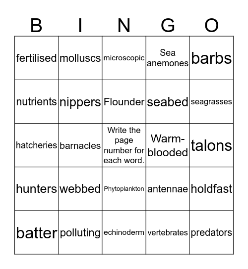 Guided Reading: Classification & Survival Bingo Card