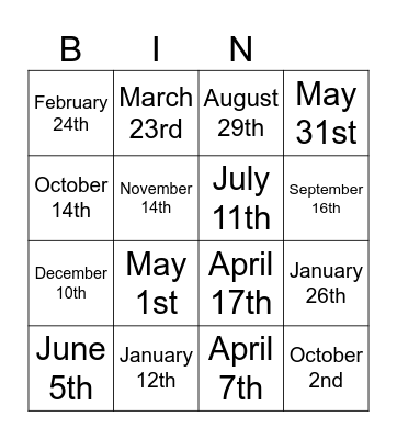 DATES BINGO Card