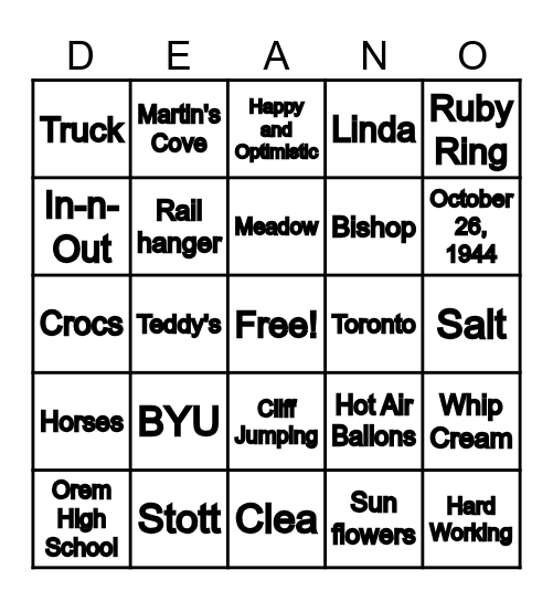 Dean-o Bingo! Bingo Card