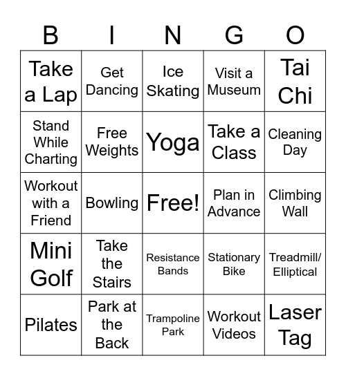 Get Indoor Active! Bingo Card