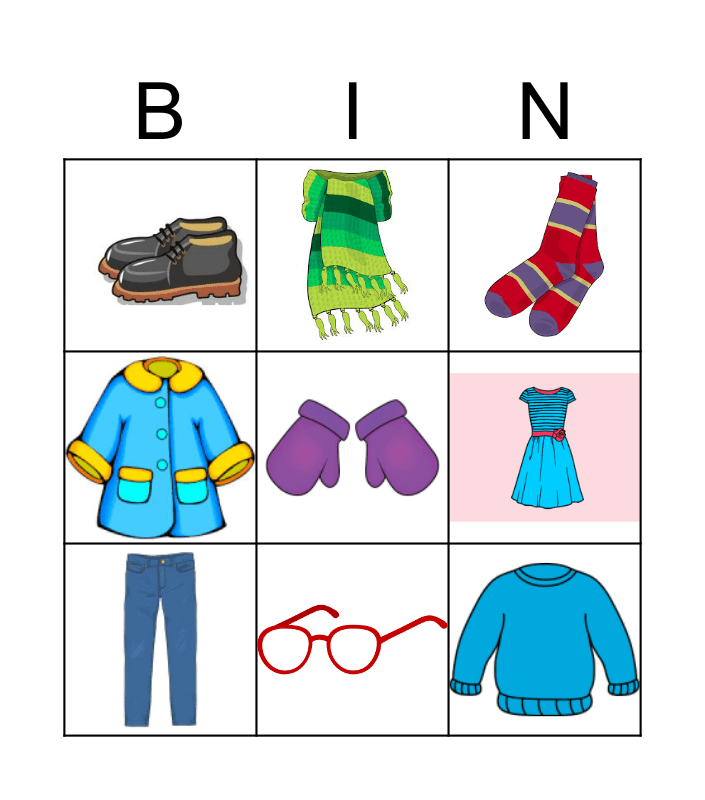 Kleidung Bingo Card