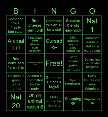 Omit Genesis Session 0 Bingo Card