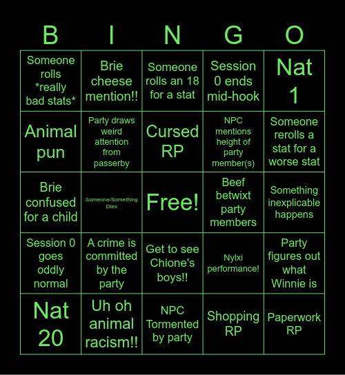 Omit Genesis Session 0 Bingo Card